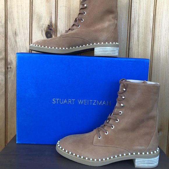 Stuart Weitzman Sondra Pearl Suede Combat Boots - Picture 2 of 6